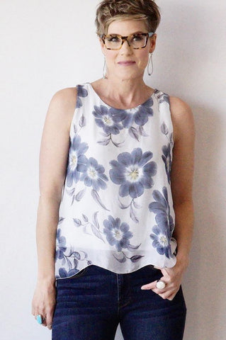 Floral Silk Blend Sleeveless Top