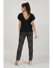 Ruffled Sleeves Top - Black