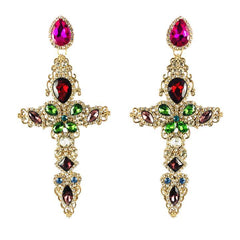 Kredence Jewel Encrusted Cross Dangle Stud Earrings