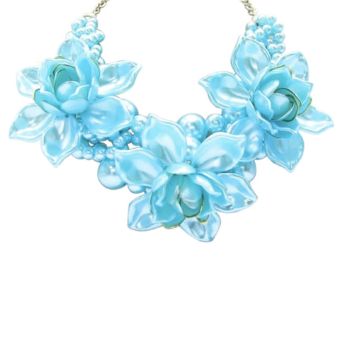 Fiore Chunky Flower Trio Necklace -  Blue