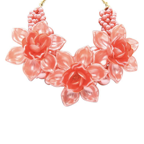 Fiore Chunky Flower Trio Necklace -  Coral