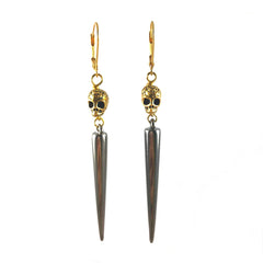 Gold Skull & Gun Metal Spike Earrings