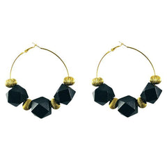 Kryptik Vintage Geometric Cube Gold Hoop Earrings - Black