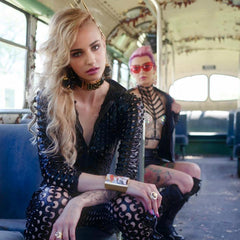 Kryptik Vintage Geometric Cube Gold Hoop Earrings - Black