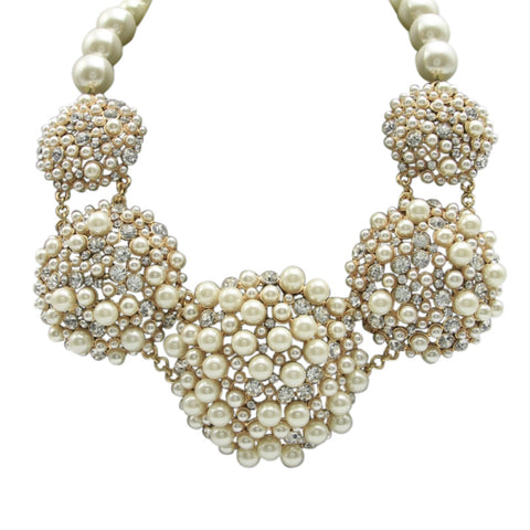 Pearl Rhinestone Dome Sparkling Collar Statement Necklace