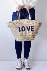 Navy Love Summer Tote - Seagrass Canvas