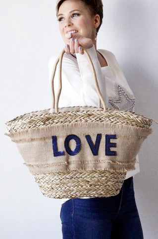 Navy Love Summer Tote - Seagrass Canvas
