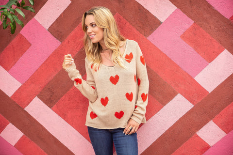Besotted Heart Sweater - Tan