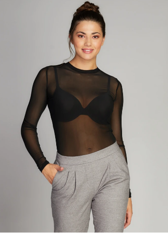Mock Mesh Bodysuit - Black