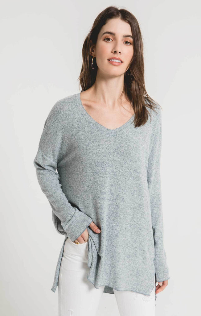 Marled Sweater Knit V-Neck Tunic