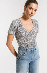 Mini Leopard V Neck Tee - White
