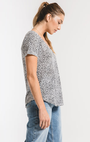Mini Leopard V Neck Tee - White