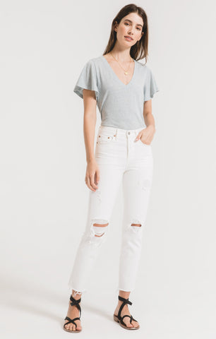 Tri-Blend Flutter V-Neck - "Washed Blue"