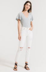 Tri-Blend Flutter V-Neck - "Washed Blue"