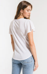Tri-Blend Flutter V-Neck - "White"
