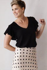 Ruffled Sleeves Top - Black