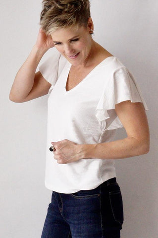 Ruffled Sleeves Top - White