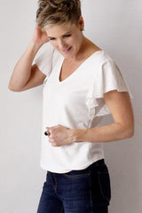 Ruffled Sleeves Top - White